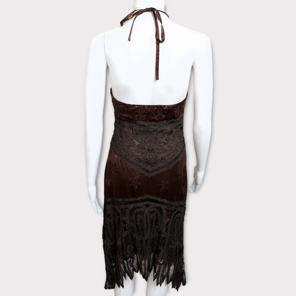 Sue Wong brown halter crochet cutout floral gown, Size 2 - Picture 10 of 15